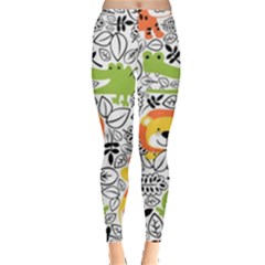 Seamless Pattern With Wildlife Cartoon Everyday Leggings  by Simbadda