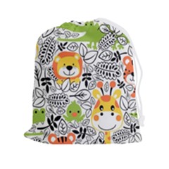 Seamless Pattern With Wildlife Cartoon Drawstring Pouch (2xl) by Simbadda