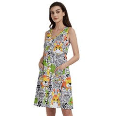 Seamless Pattern With Wildlife Cartoon Sleeveless Dress With Pocket by Simbadda