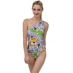 Seamless Pattern With Wildlife Cartoon To One Side Swimsuit by Simbadda