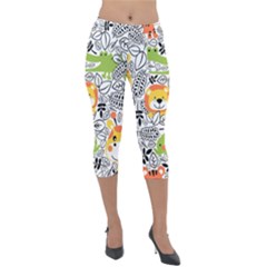 Seamless Pattern With Wildlife Cartoon Lightweight Velour Capri Leggings  by Simbadda