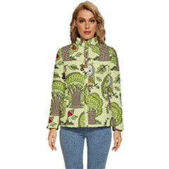 Seamless Pattern With Trees Owls Women s Puffer Bubble Jacket Coat by Simbadda