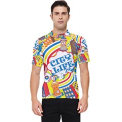 Colorful City Life Horizontal Seamless Pattern Urban City Men s Short Sleeve Rash Guard by Simbadda