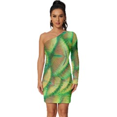 Beautiful Peacock Long Sleeve One Shoulder Mini Dress by Simbadda