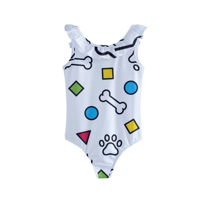 Dog Paw Seamless Pattern Foot Print Bone Kids  Frill Swimsuit