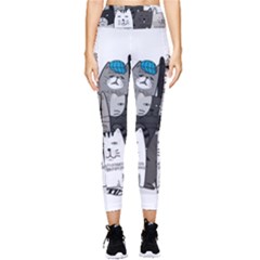 Cute Cat Hand Drawn Cartoon Style Pocket Leggings  by Simbadda