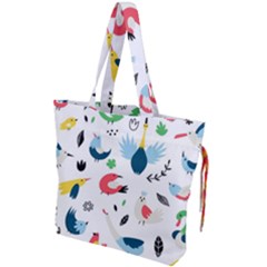 Vector Set Isolates With Cute Bird Scandinavian Style Drawstring Tote Bag by Simbadda