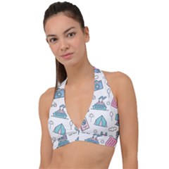 Transportation Seamless Pattern Halter Plunge Bikini Top by Simbadda