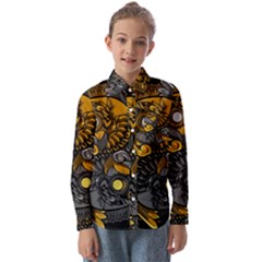 Yin-yang-owl-doodle-ornament-illustration Kids  Long Sleeve Shirt by Simbadda