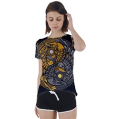 Yin-yang-owl-doodle-ornament-illustration Short Sleeve Open Back Tee by Simbadda