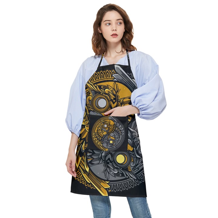 Yin-yang-owl-doodle-ornament-illustration Pocket Apron