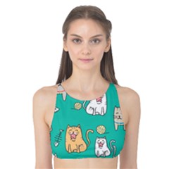 Seamless-pattern-cute-cat-cartoon-with-hand-drawn-style Tank Bikini Top by Simbadda