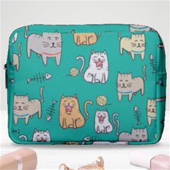 Seamless-pattern-cute-cat-cartoon-with-hand-drawn-style Make Up Pouch (large) by Simbadda