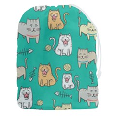 Seamless-pattern-cute-cat-cartoon-with-hand-drawn-style Drawstring Pouch (3xl) by Simbadda