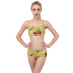 Childish-seamless-pattern-with-dino-driver Layered Top Bikini Set by Simbadda