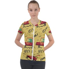 Childish-seamless-pattern-with-dino-driver Short Sleeve Zip Up Jacket by Simbadda