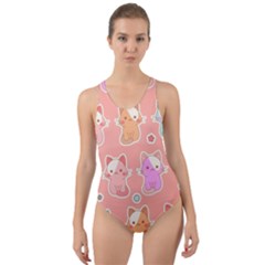 Cute-kawaii-kittens-seamless-pattern Cut-out Back One Piece Swimsuit by Simbadda