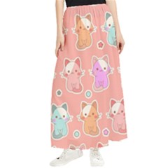 Cute-kawaii-kittens-seamless-pattern Maxi Chiffon Skirt by Simbadda