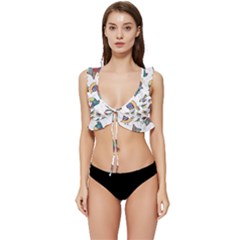 Seamless-pattern-with-hand-drawn-bird-black Low Cut Ruffle Edge Bikini Top by Simbadda