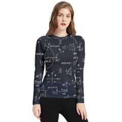 Mathematical-seamless-pattern-with-geometric-shapes-formulas Women s Long Sleeve Rash Guard by Simbadda