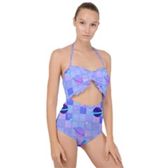 Seamless-pattern-pastel-galaxy-future Scallop Top Cut Out Swimsuit by Simbadda