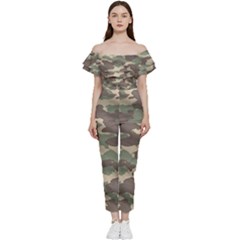 Camouflage Design Bardot Ruffle Jumpsuit by Excel