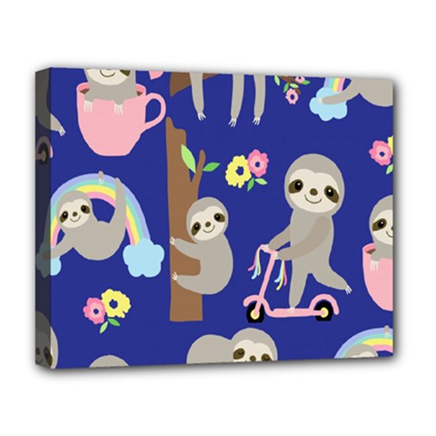 Hand-drawn-cute-sloth-pattern-background Deluxe Canvas 20  X 16  (stretched) by Simbadda