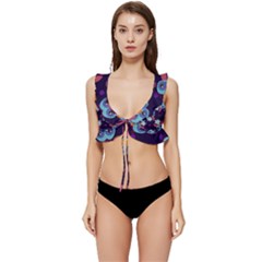 Owl-pattern-background Low Cut Ruffle Edge Bikini Top by Simbadda