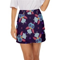 Owl-pattern-background Mini Front Wrap Skirt by Simbadda