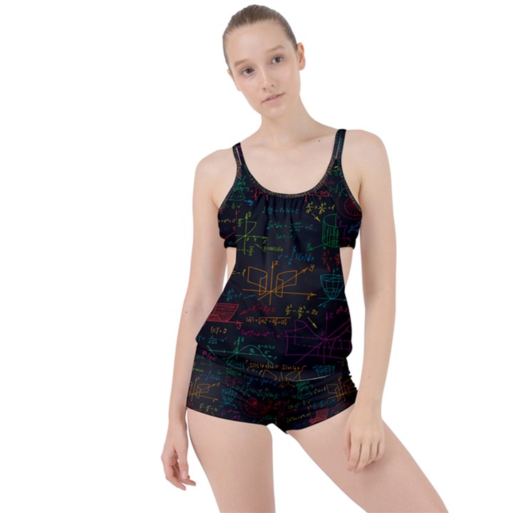 Mathematical-colorful-formulas-drawn-by-hand-black-chalkboard Boyleg Tankini Set 