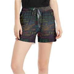 Mathematical-colorful-formulas-drawn-by-hand-black-chalkboard Women s Runner Shorts by Simbadda