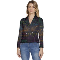 Mathematical-colorful-formulas-drawn-by-hand-black-chalkboard Women s Long Sleeve Revers Collar Cropped Jacket by Simbadda