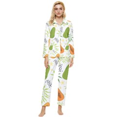 Seamless-tropical-pattern-with-papaya Womens  Long Sleeve Velvet Pocket Pajamas Set by Simbadda