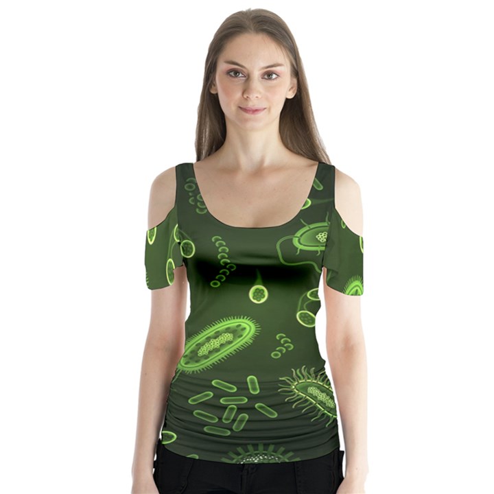 Bacteria-virus-seamless-pattern-inversion Butterfly Sleeve Cutout Tee 