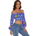 Virus-seamless-pattern Long Sleeve Crinkled Weave Crop Top View3