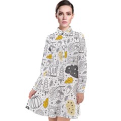 Doodle-seamless-pattern-with-autumn-elements Long Sleeve Chiffon Shirt Dress by Simbadda