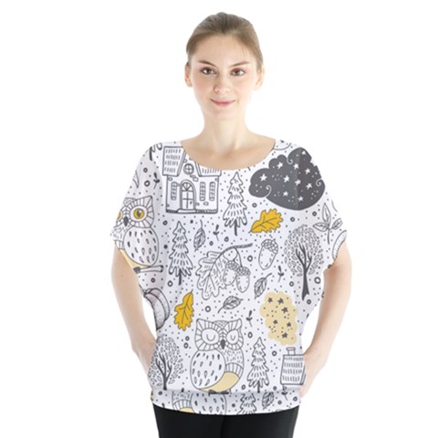 Doodle-seamless-pattern-with-autumn-elements Batwing Chiffon Blouse by Simbadda