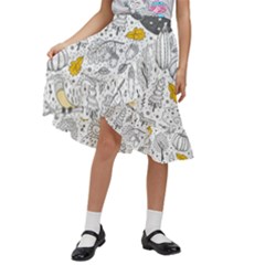 Doodle-seamless-pattern-with-autumn-elements Kids  Ruffle Flared Wrap Midi Skirt by Simbadda