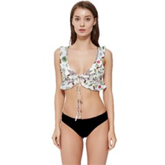 Seamless-pattern-with-cute-sloths Low Cut Ruffle Edge Bikini Top by Simbadda