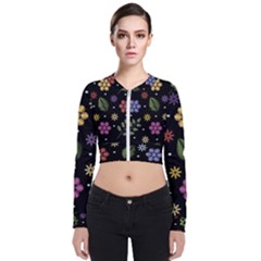 Embroidery-seamless-pattern-with-flowers Long Sleeve Zip Up Bomber Jacket by Simbadda