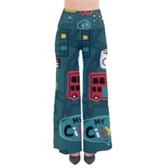 Seamless-pattern-hand-drawn-with-vehicles-buildings-road So Vintage Palazzo Pants by Simbadda