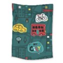 Seamless-pattern-hand-drawn-with-vehicles-buildings-road Medium Tapestry View1