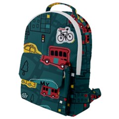 Seamless-pattern-hand-drawn-with-vehicles-buildings-road Flap Pocket Backpack (small) by Simbadda