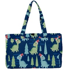 Cute-dinosaurs-animal-seamless-pattern-doodle-dino-winter-theme Canvas Work Bag by Simbadda