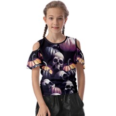 Halloween Party Skulls, Demonic Pumpkins Pattern Kids  Butterfly Cutout Tee by Casemiro