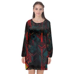 A Dark City Vector Long Sleeve Chiffon Shift Dress  by Proyonanggan