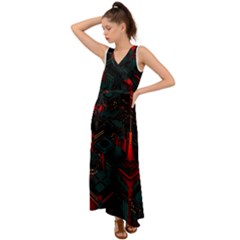 A Dark City Vector V-neck Chiffon Maxi Dress by Proyonanggan