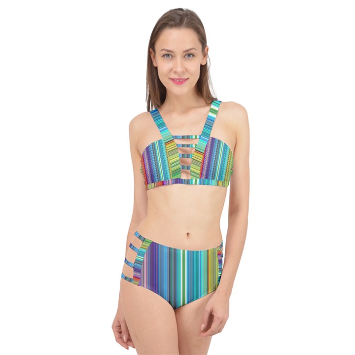 Color Stripes Cage Up Bikini Set