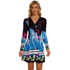 Sneakers Shoes Patterns Bright Long Sleeve Deep V Mini Dress  by Proyonanggan