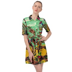 Monkey Tiger Bird Parrot Forest Jungle Style Belted Shirt Dress by Grandong